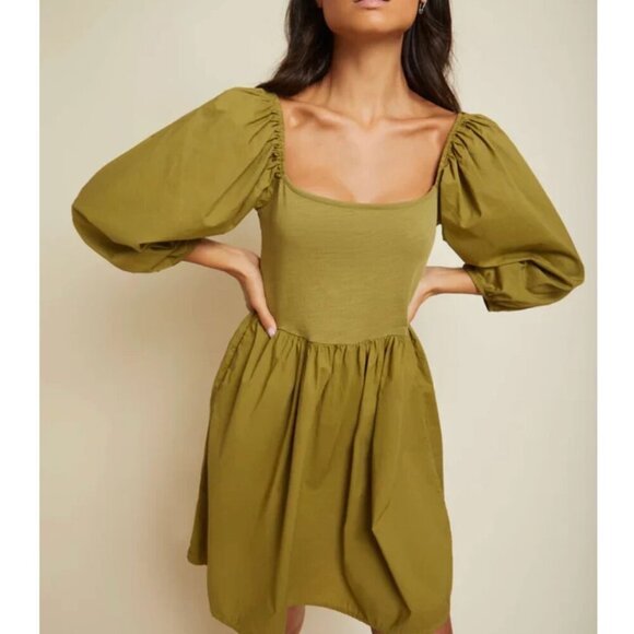 New w/Tags - Nation LTD- Heddie Combo Babydoll Dress in Lichen, Large - Picture 1 of 12